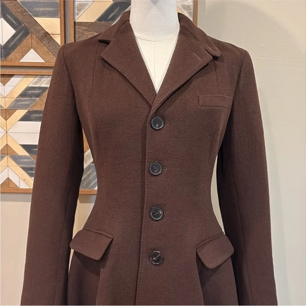 Vintage Ralph Lauren Collection Flared Wool Cashgora Blend Coat Brown 6 NWT